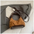 Brown vintage suede dumpling bag with quilted rhombic pattern and pleated handle - Brown (Without Pendant)