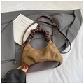 Brown suede dumpling bag with pleated handles and diamond stitching detail - Olive Green (Without Pendant)