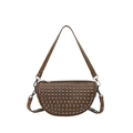 Sac demi-lune vintage en cuir marron orné de clous argentés et bandoulière - Marron
