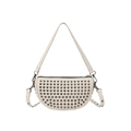Sac bandoulière crème chic avec rivets argentés et bandoulière amovible style coquille - Blanc Cassé