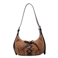 Bruine suède hobo schoudertas met zwarte veterdetails en een vintage look - Bruin