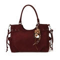 Grande borsa tote vintage bordeaux con nappa leopardata e finitura opaca liscia - Con Ciondolo / Borgogna
