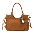Borsa tote marrone capiente in morbida ecopelle con ciondolo leopardato e specchio cuore - Con Ciondolo / Marrone