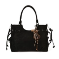 Borsa tote vintage in pelle scamosciata nera con ciondolo a cuore leopardato - Con Ciondolo / Nero