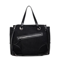 Borsa tote vintage nera opaca con cuciture a contrasto e tasca con zip in argento - Grigio