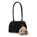 Borsa bowling nera in pelle scamosciata con manici lunghi e ciondolo a forma di coniglio - Con Ornamento / Nero
