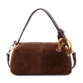 Dunkelbraune Boston-Tasche aus Wildleder mit luxuriöser Goldkette und Ledergriffen - Kaffeebraun