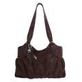 Borsa tote vintage in camoscio marrone scuro con pieghe e ciondoli a cuore - Con Ciondolo / Marrone