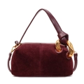 Boston-Tasche aus weichem Wildleder in Weinrot mit markanter Goldkette und Knotengriff - Burgunderrot