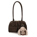 Borsa a tracolla retrò in pelle scamosciata marrone caffè con doppia tasca e ciondolo a coniglio - Con Ornamento / Marrone