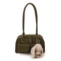 Borsa a bauletto vintage verde oliva con manici lunghi e ciondolo a coniglietto - Con Ornamento / Verde