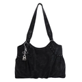Grande borsa tote nera in camoscio con borchie e ciondoli a stella da donna - Con Ciondolo / Nero