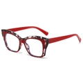 Occhiali cat-eye alla moda con montatura rosso traslucido e tartarugata in vista a 45 gradi - Montatura Leopardata Rossa
