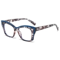 Blue and marbled purple cat-eye blue light blocking glasses with square frame - Blue Leopard Frame