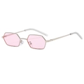 Klassische Retro-Polygon-Sonnenbrille mit goldfarbenem Metallrahmen und rosa Gläsern - Silberrahmen Rosa Gläser