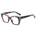 Fashionable tortoise shell cat-eye glasses frame with turquoise color block accents - Green Leopard Frame