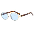 Vintage oval sunglasses with light blue lenses and gold metal frame for trendy women - Gold Frame Blue Lenses