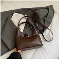 Deep brown crescent dumpling bag with smooth gloss finish and adjustable strap - Without Pendant / Brown