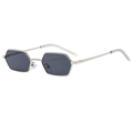 Classic silver metal hexagonal sunglasses with dark gray lenses for a vintage style - Silver Frame Black Grey Lens