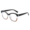 Cat eye glasses frame featuring a tricolor black, clear, and tortoiseshell block design - Black Leopard