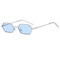 Classic polygon metal sunglasses with silver frame and light blue translucent lenses - Silver Frame Blue Lens