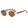 Retro oval sunglasses with gold metal frame and tortoise shell temples for women - Gold Frame Tea Lens