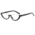 Lunettes de soleil œil de chat demi-cerclées avec monture noire et barre supérieure en or - Cadre Noir