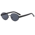 Vintage oval sunglasses with black metal frame and dark lenses for a retro fashion look - Black Frame Black Grey Lens