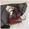 Vintage burgundy half-moon crossbody bag with smooth finish and top handle - Without Pendant / Burgundy