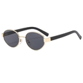 Vintage oval sunglasses with golden metal frame and dark grey lenses for a retro look - Gold Frame Black Grey