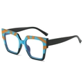 Occhiali quadrati oversize con montatura a strisce azzurre e arancioni pop art - Montatura Blu Nero