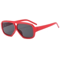 Retro red square double-bridge sunglasses with dark lenses shown from a 45-degree angle - Red Frame Dark Grey Lens
