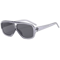 Stylish oversized double-bridge pilot sunglasses in translucent grey with dark lenses - Grey Frame / Black Grey Lens