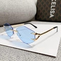 Frameless polygonal sunglasses with light blue lenses and gold devil claw metal arms - Gold Frame Gradient Blue Lens