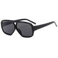 Classic double bridge square aviator sunglasses in full black glossy finish for outdoor wear - Black Frame Black Grey Lens