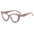 Fashion cat-eye glasses frame in translucent light brown with leopard print and pink arms - Demi Khaki