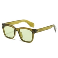 Classic vintage square frame sunglasses in olive green translucent finish with green lenses - Green Frame / Green Lens