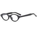 Retro black oval cat-eye glasses frame with silver stud accents and clear lenses - Black Frame
