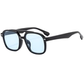 Fashionable square black frame sunglasses with light blue lenses and double bridge design - Black Frame Blue Lens