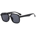 Classic black double bridge sunglasses with dark grey lenses in retro pilot style - Black Frame Black Grey Lens