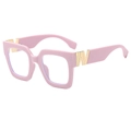 Fashionable thick square frame pink glasses with golden W letter detail in 45-degree view - Taro Purple Frame