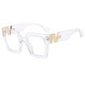 Fashionable oversized clear frame glasses with gold metal W-letter detail on the temple - Transparent Frame