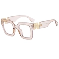 Chic oversized square transparent pink frame glasses with gold metal decor accents - Champagne Frame
