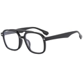 Classic black square double-bridge aviator sunglasses with glossy resin finish - Black Frame