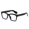 Classic retro black square frame sunglasses with silver arrow metal accents - Black Frame