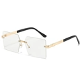 Lunettes de soleil carrées sans monture à monture métallique dorée et branches noires - Monture Dorée Verres Miroir Blanc