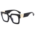 Retro thick black square frames glasses with golden W detail on the temples - Black Frame