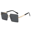 Frameless square sunglasses with grey gradient lenses and gold metal temples - Gold Frame Black Grey