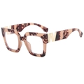 Chic square tortoiseshell eyeglasses frame featuring a distinctive golden W temple detail - Tortoise Shell Frame