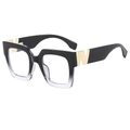 Fashion gradient black square frame glasses with gold metal accents and clear lenses - Black Transparent Frame